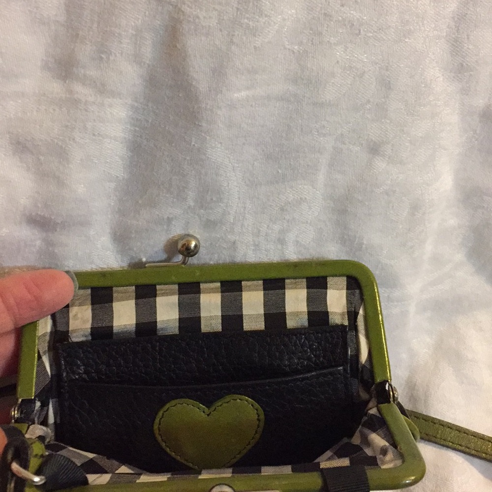 Brighton purse, black with green trim and strap. - Picture 2 of 3